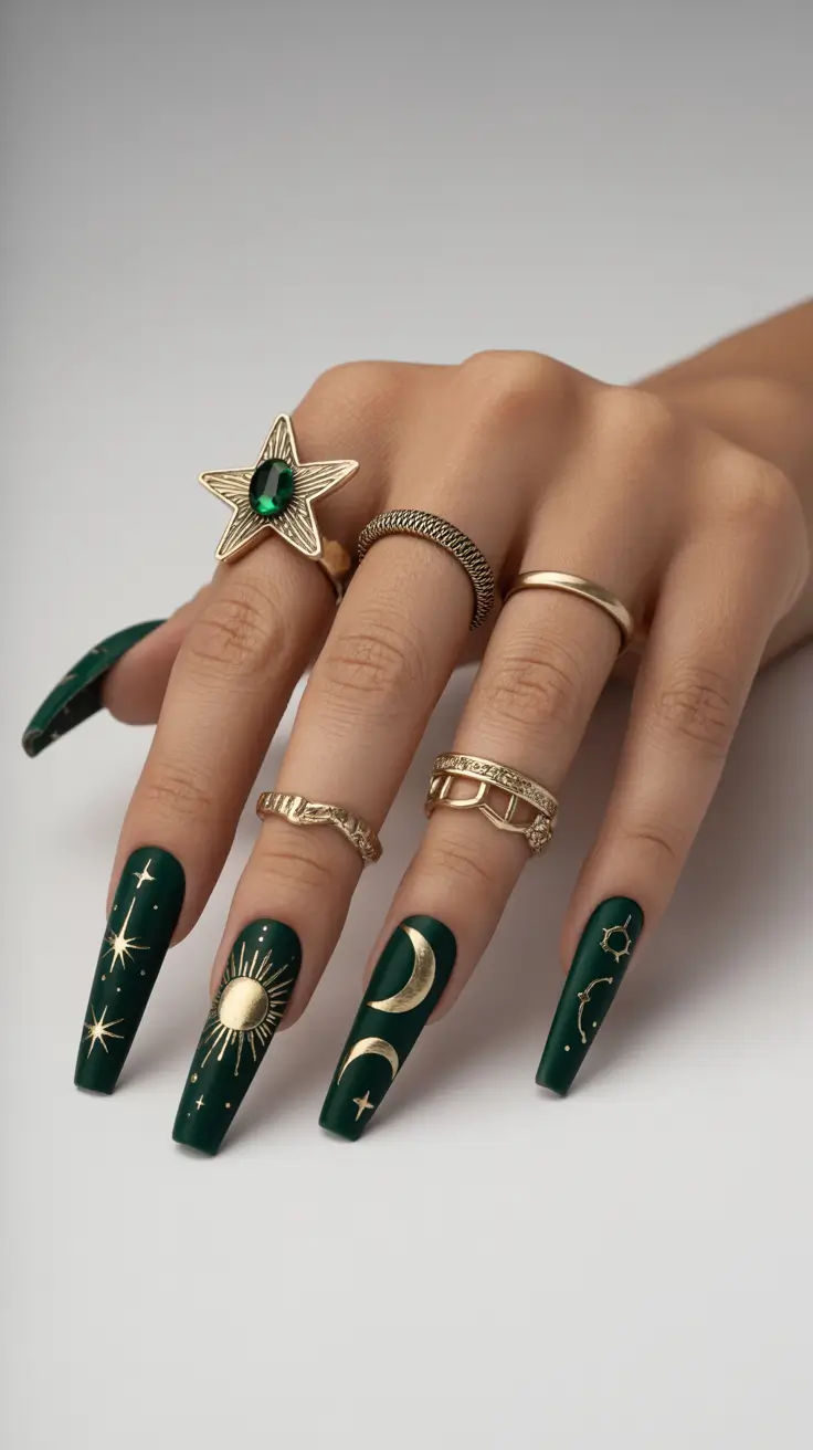 fall matte nails 2025 Celestial Emerald Matte