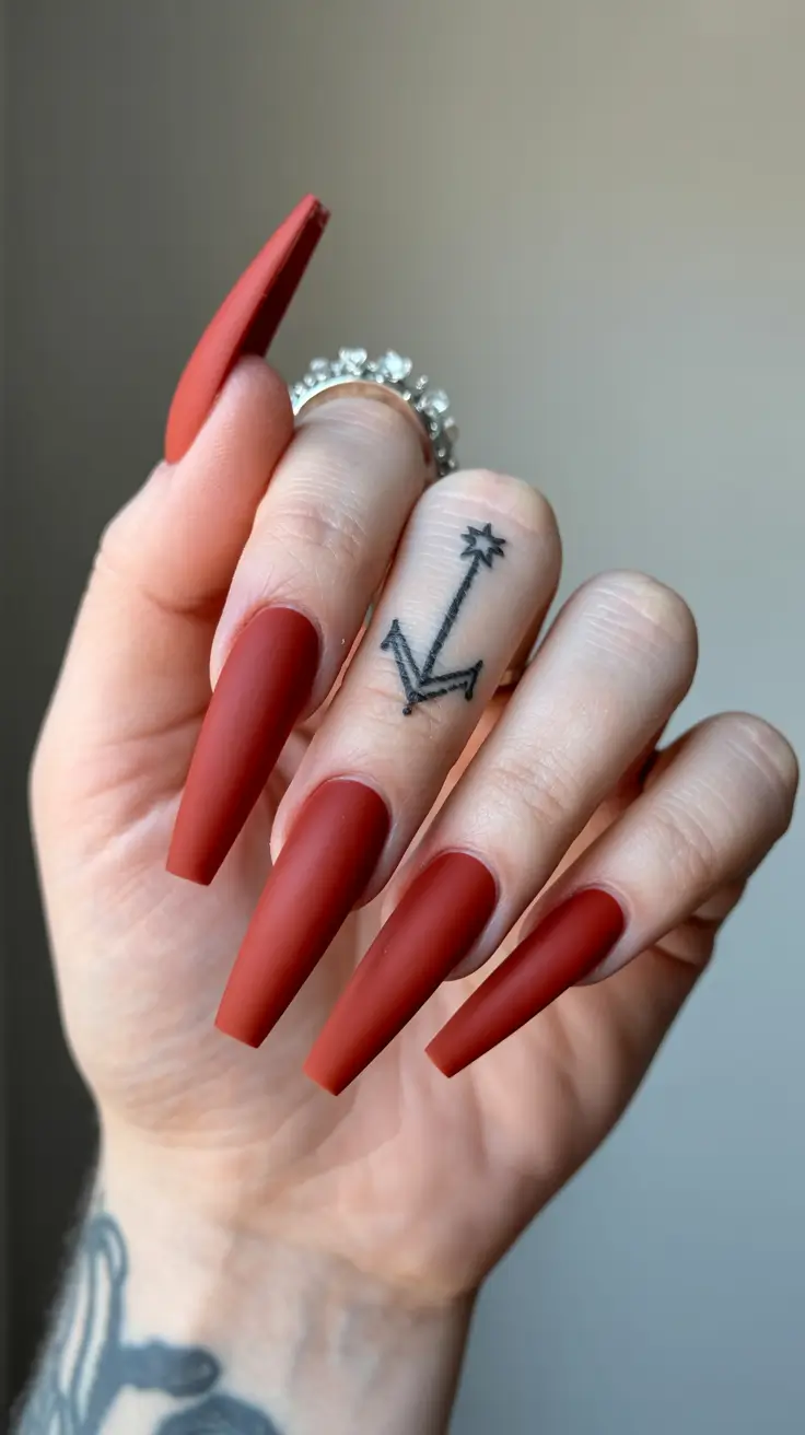 fall matte nails 2025 Deep Terracotta Matte Coffin