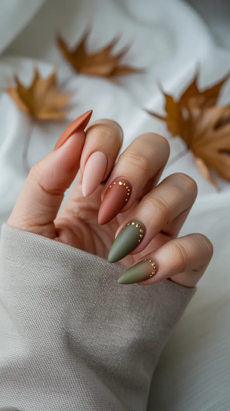 fall matte nails 2025 Earthy Tones With Gold Accents