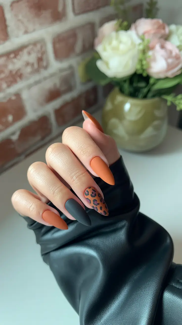 fall matte nails 2025 Autumn Leopard Accents
