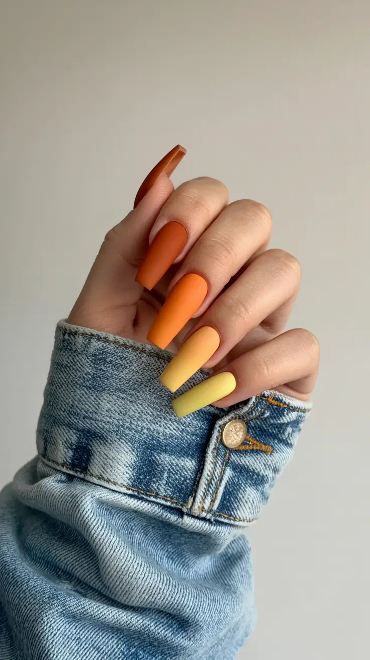 fall matte nails 2025 Sunset Gradient in Warm Tones