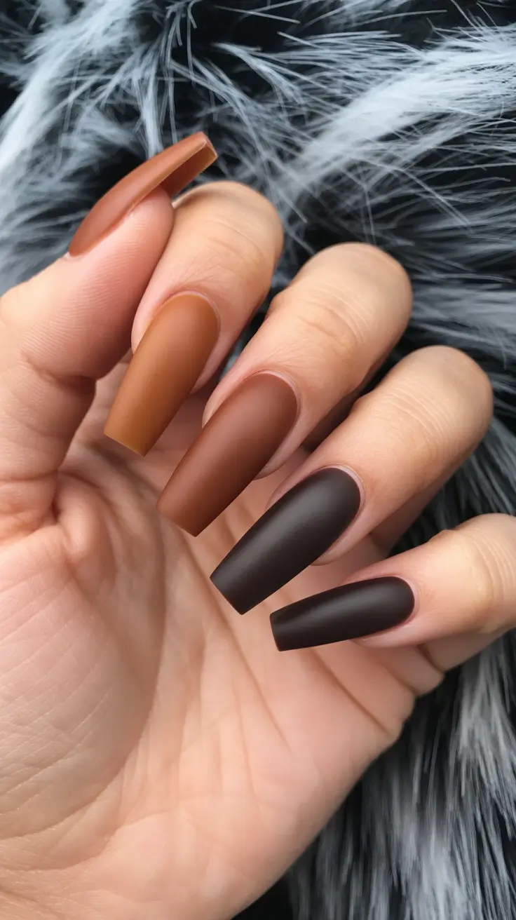 fall matte nails 2025 Cocoa Skittle Gradient In Matte