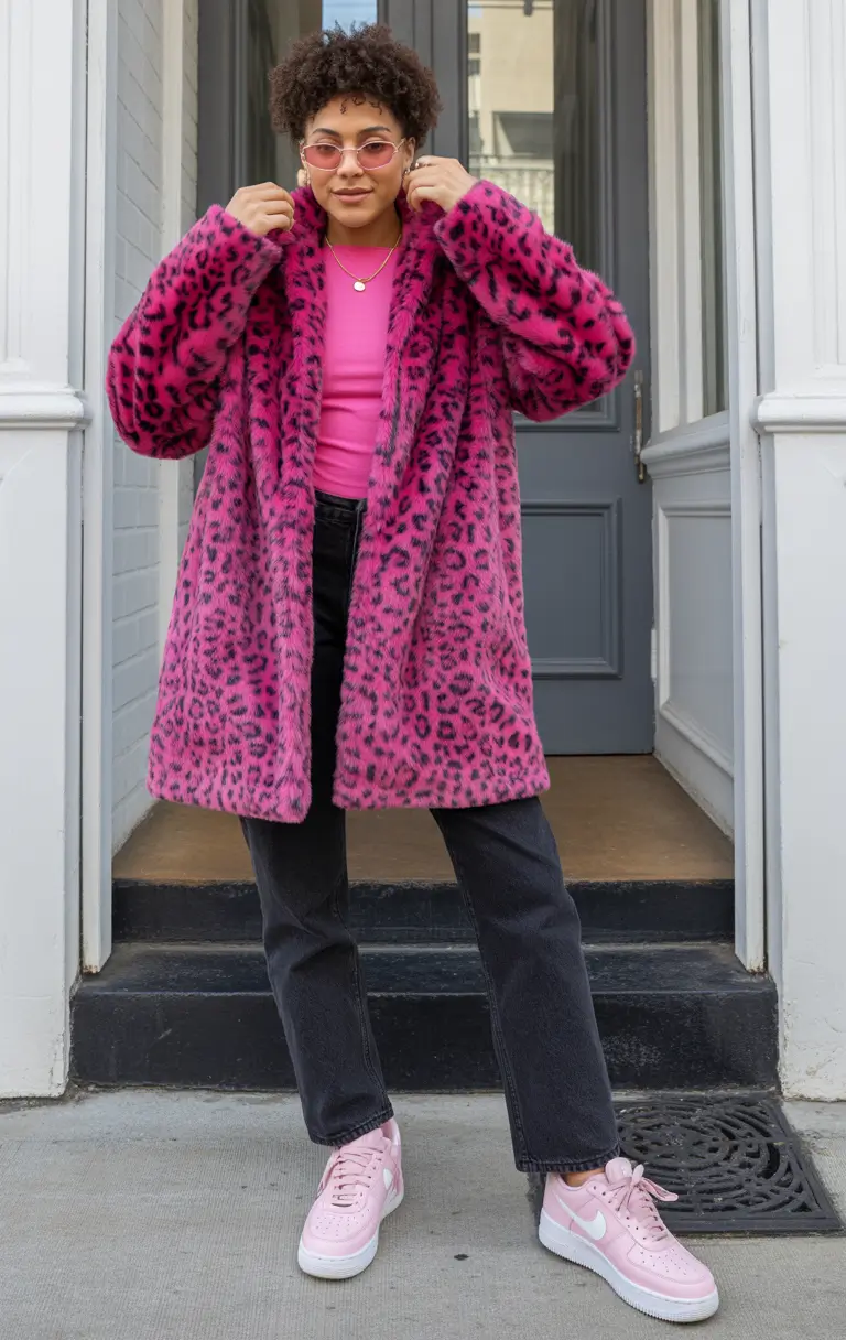 fall winter outfits 2025 Leopard and Bubblegum, But Make It Street