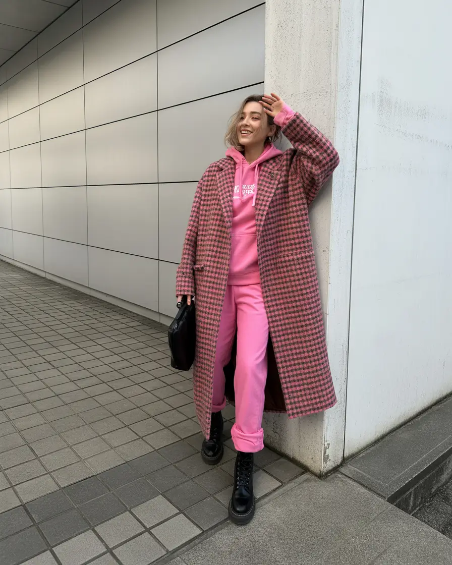 fall winter outfits 2025 Sporty Pink Meets Patterned Polish