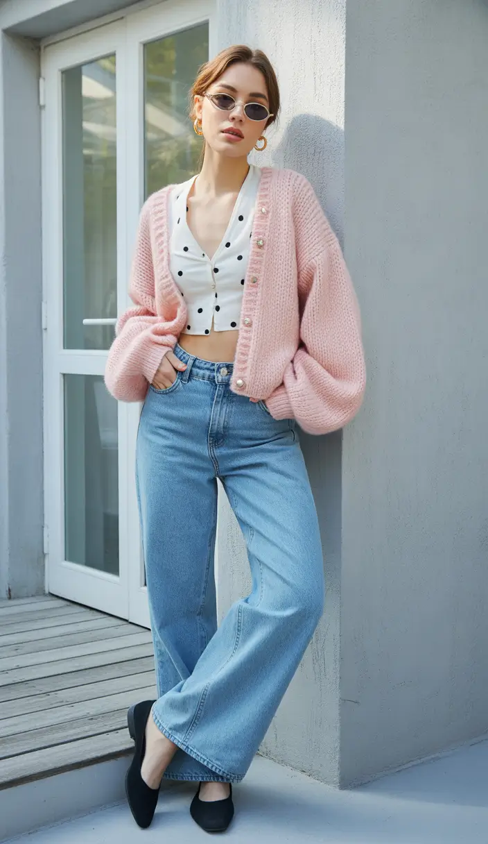 fall winter outfits 2025 Soft-Girl Polka Dots Meet Throw-On Cardigan