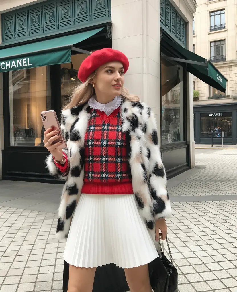 fall winter outfits 2025 Parisian Holiday School-Girl Remix