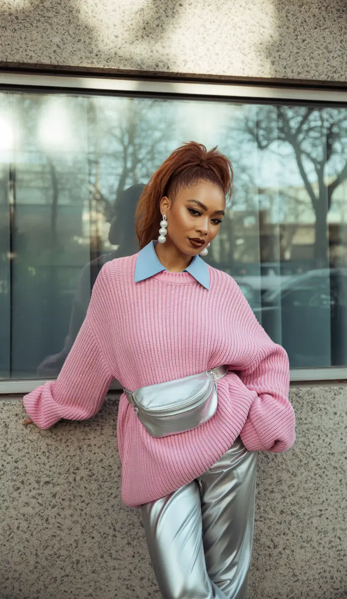 fall winter outfits 2025 Metallic Energy Meets Candy Pink