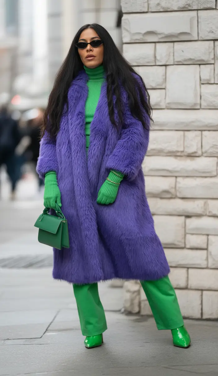 fall winter outfits 2025 Vibrant Maximalism with Monochrome Punch