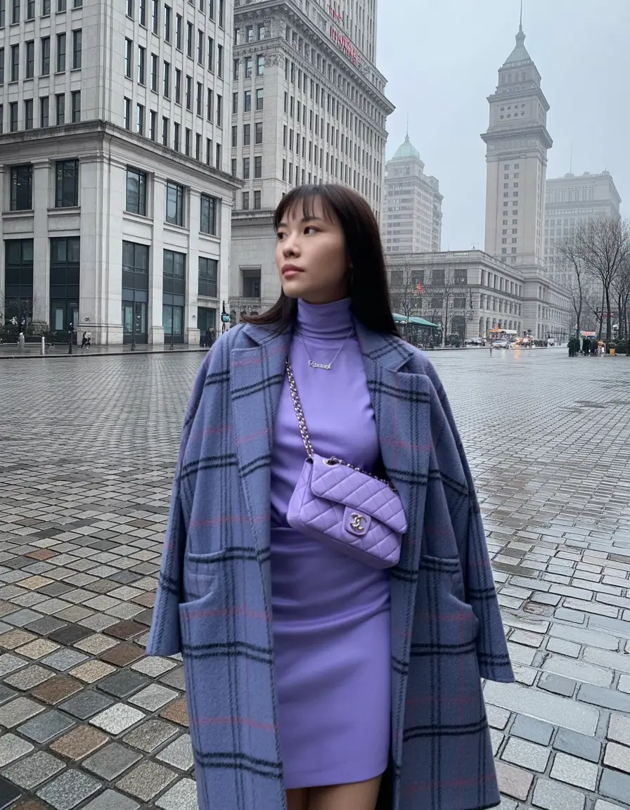 fall winter outfits 2025 Plaid Play and Lavender Hues