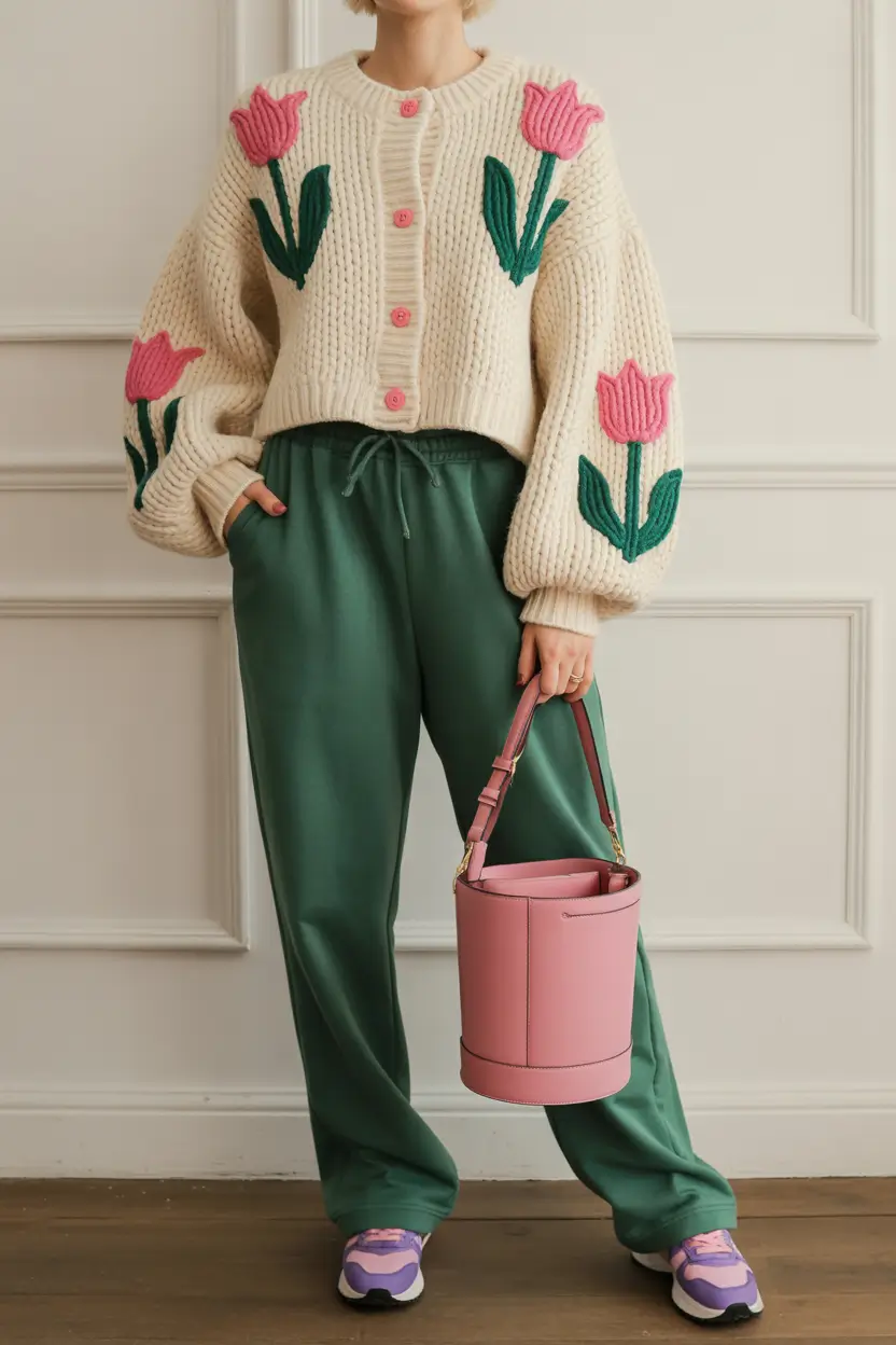 fall winter outfits 2025 Floral Knit Meets Elevated Loungewear