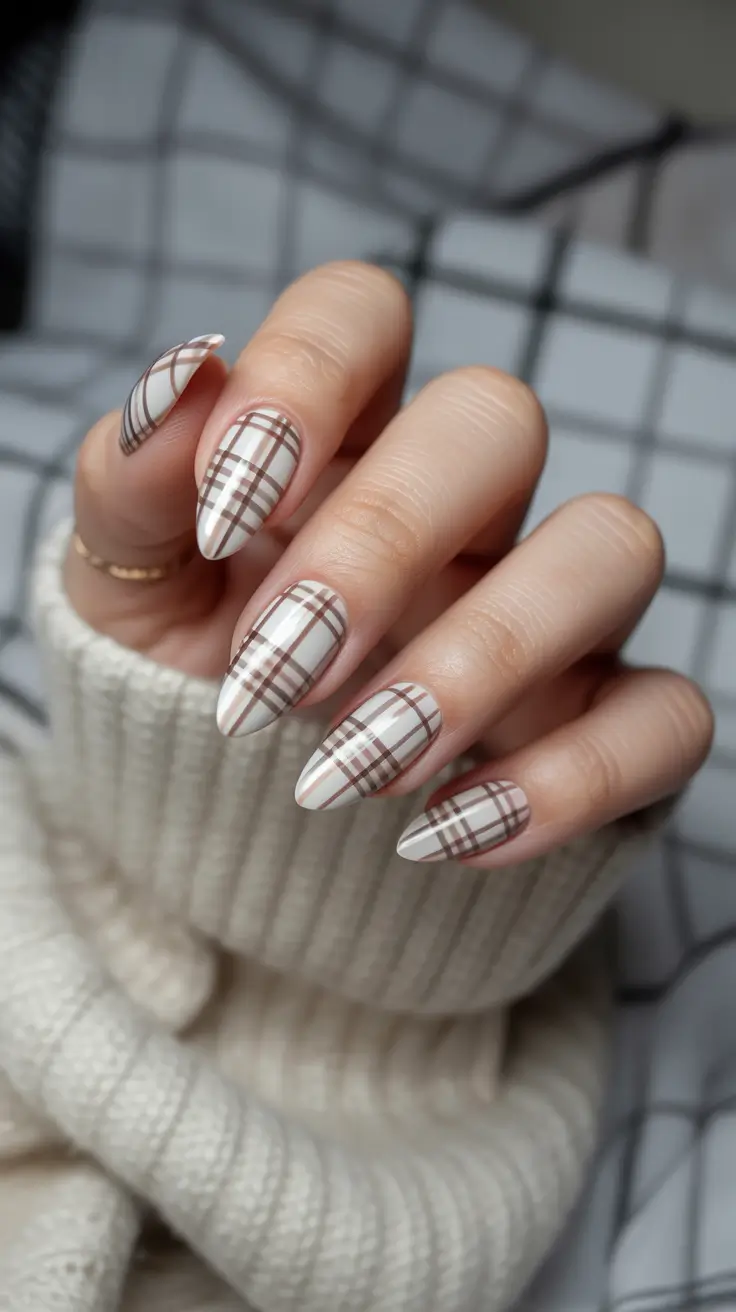 fall winter nails 2025 Cozy Neutral Plaid