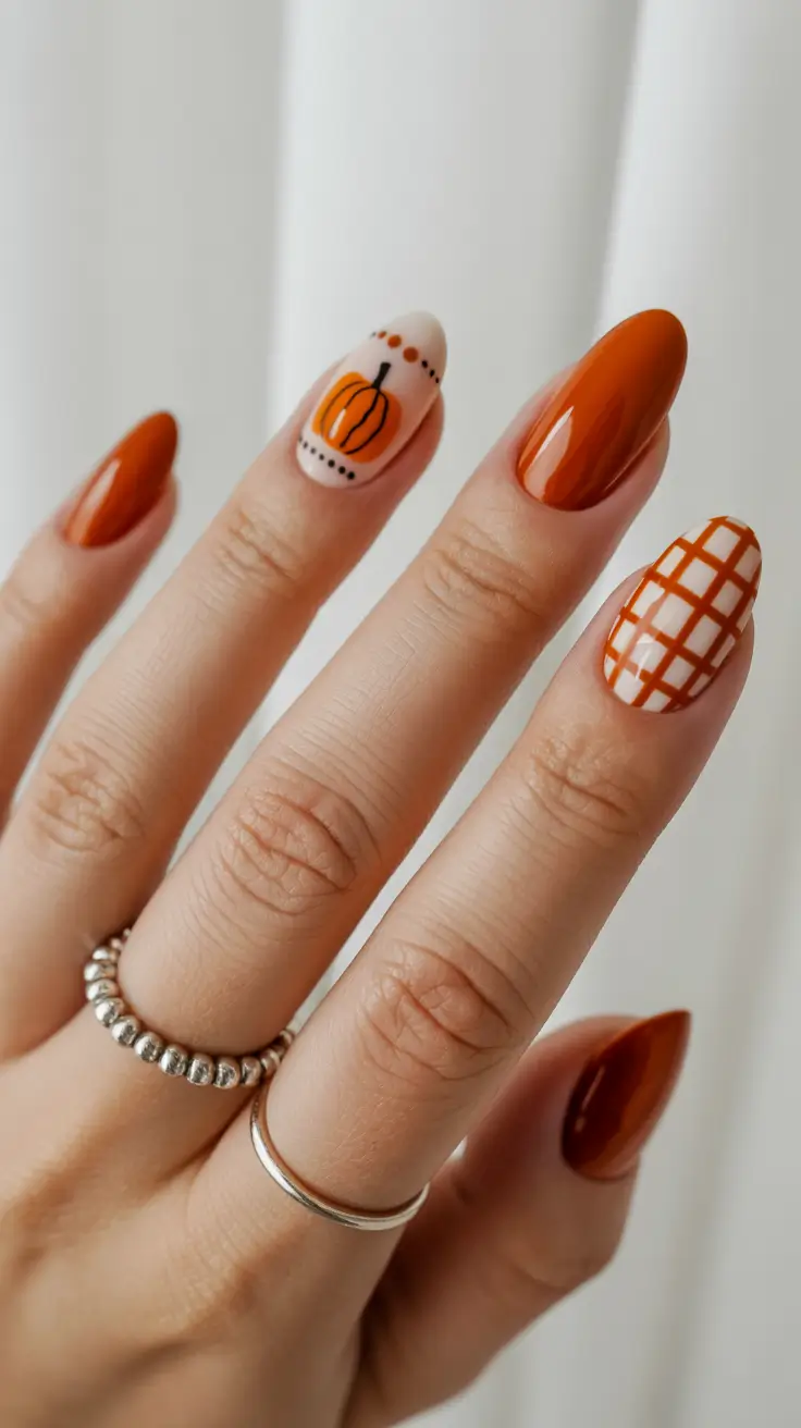fall winter nails 2025 Pumpkin Spice Charm
