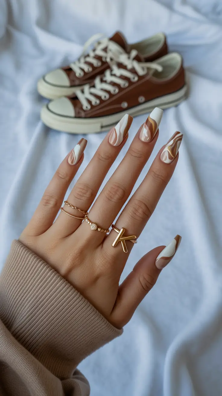 fall winter nails 2025 Swirled Neutrals
