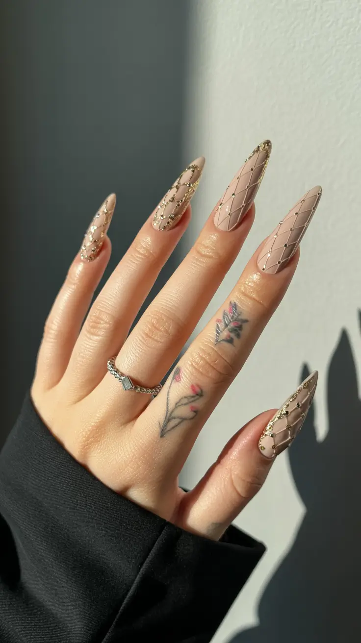 fall winter nails 2025 Golden Lattice Glam