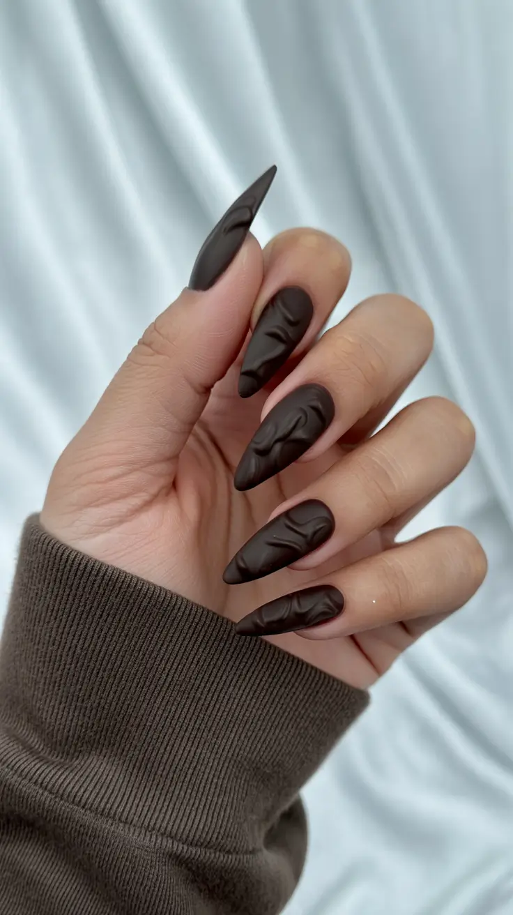 fall winter nails 2025 Matte Dark Chocolate