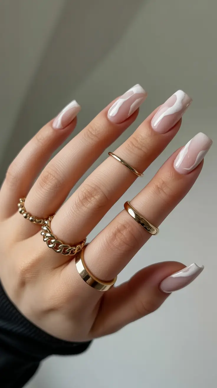 fall winter nails 2025 Milky White Waves