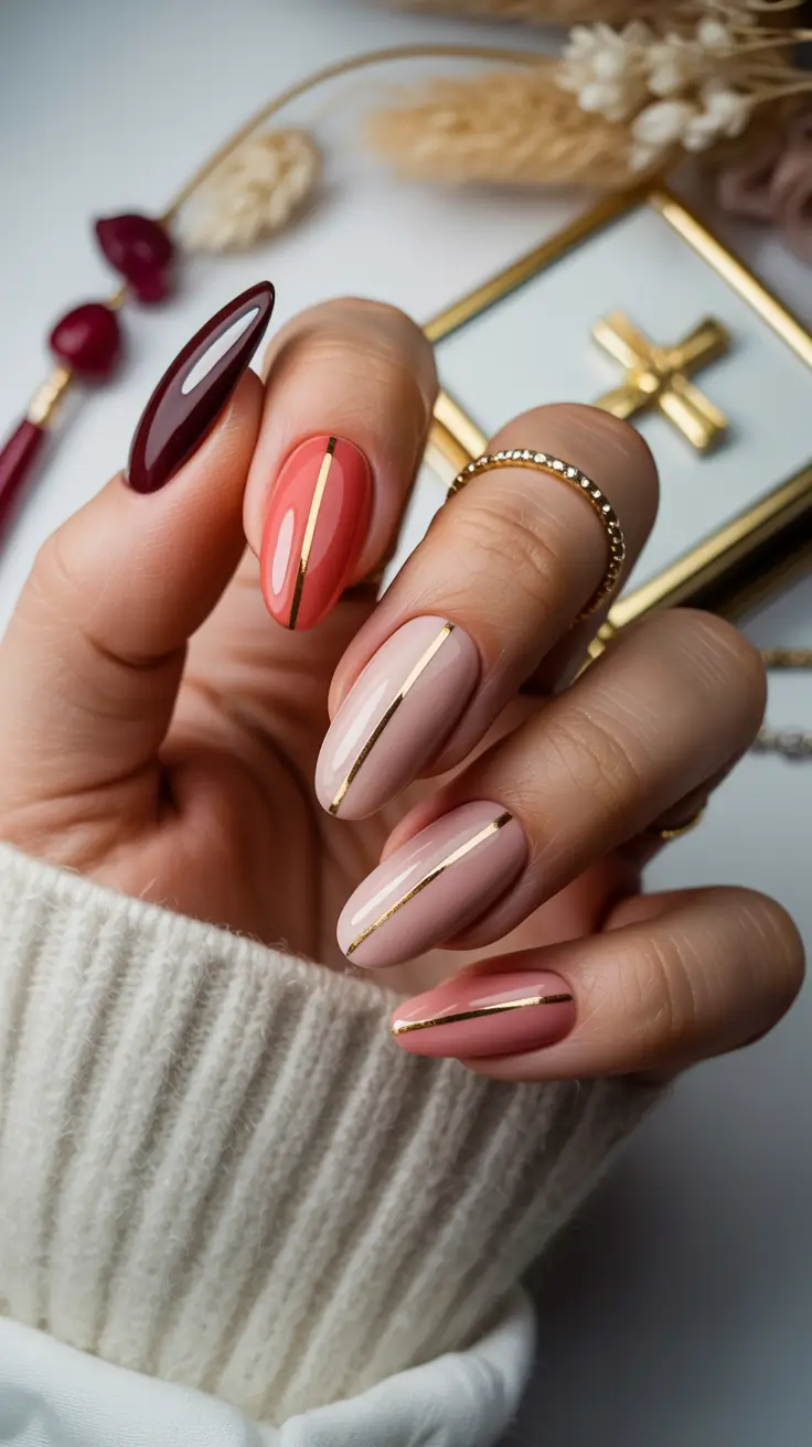fall winter nails 2025 Minimalist Golden Stripes