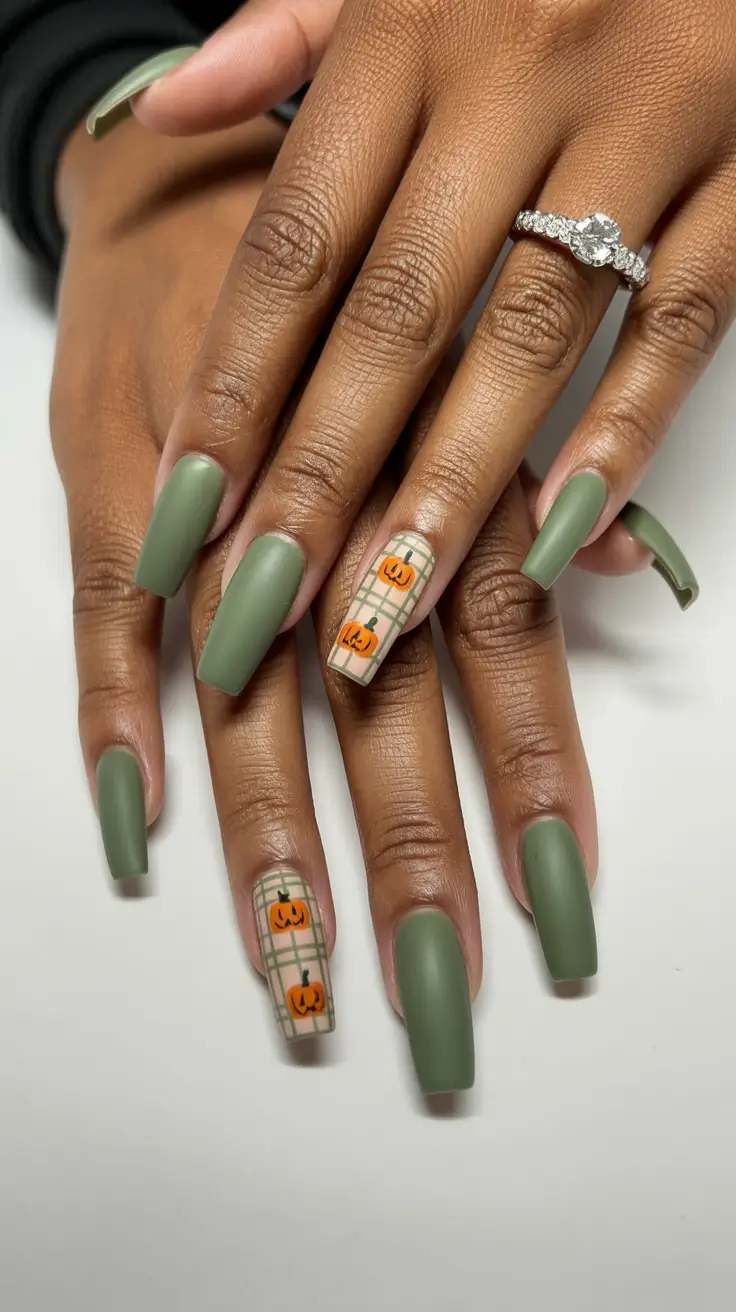 fall winter nails 2025 Playful Pumpkin Plaid