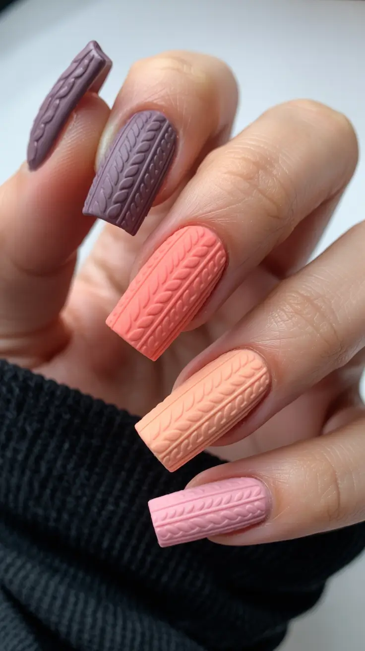 fall winter nails 2025 Knit Texture Dreams