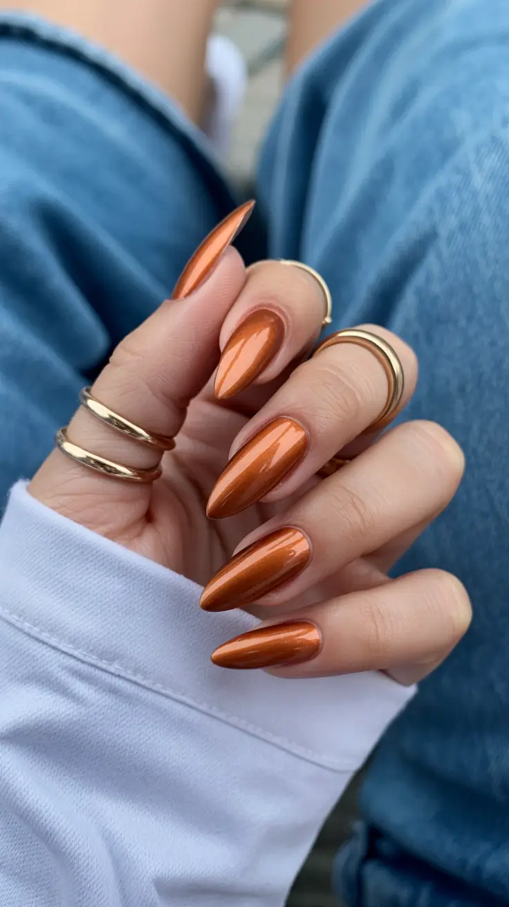 fall winter nails 2025 Molten Copper Chrome