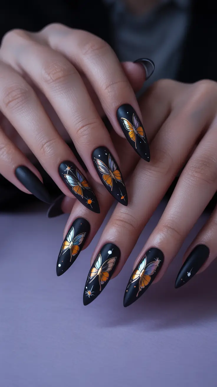 fall winter nails color 2025 Monarchs in the Moonlight