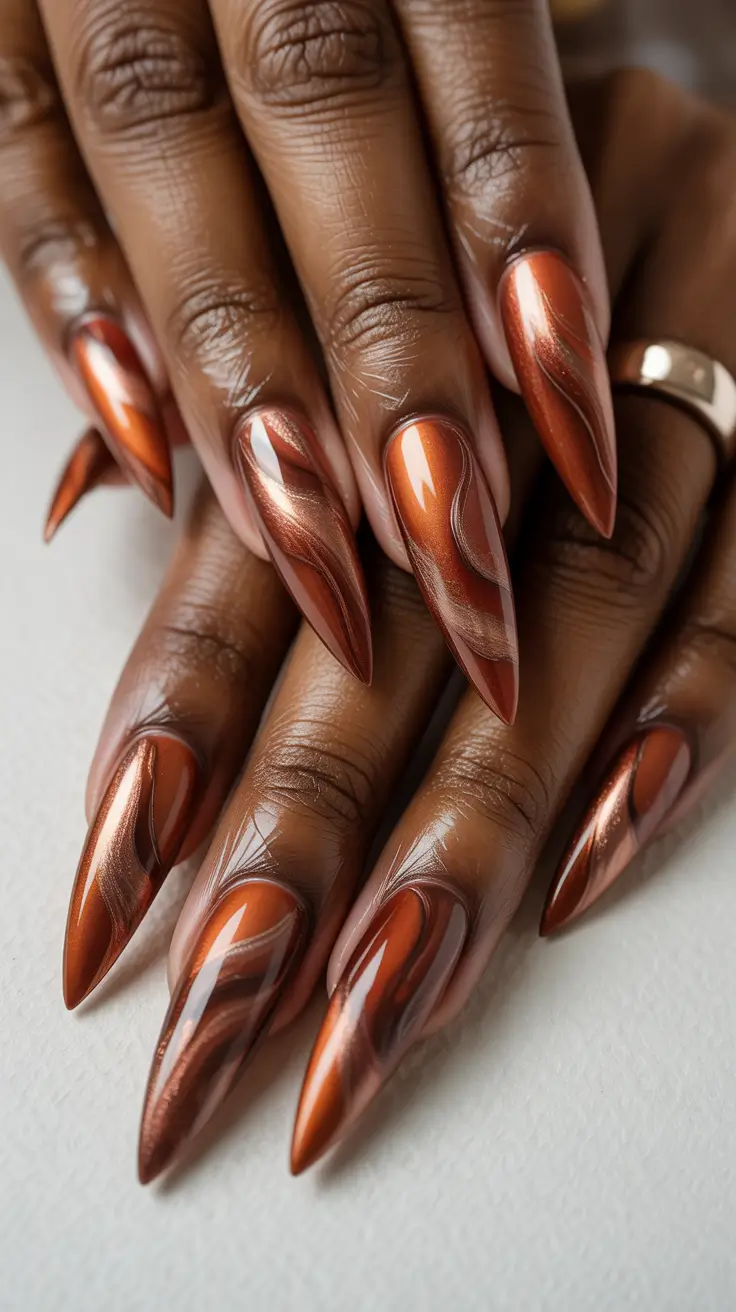 fall winter nails color 2025+Molten Cinnamon Chrome