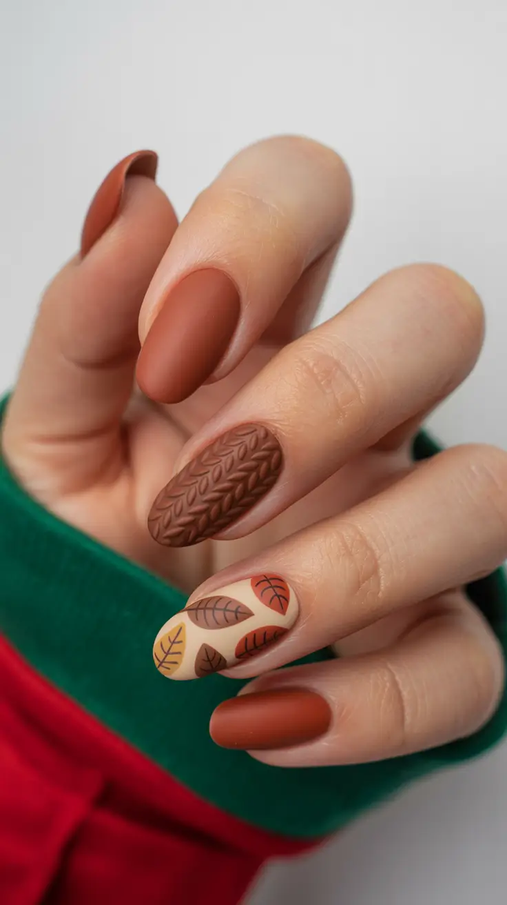 fall winter nails color 2025 Falling Leaves & Cinnamon Sweaters