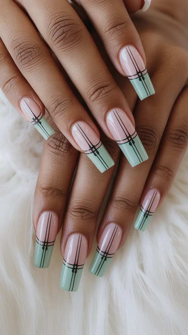 fall winter nails color 2025 Minted Lines & Retro Geometry