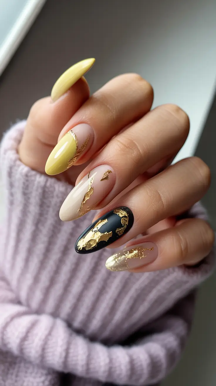 fall winter nails color 2025 Lemon Gold & Luxe Contrast