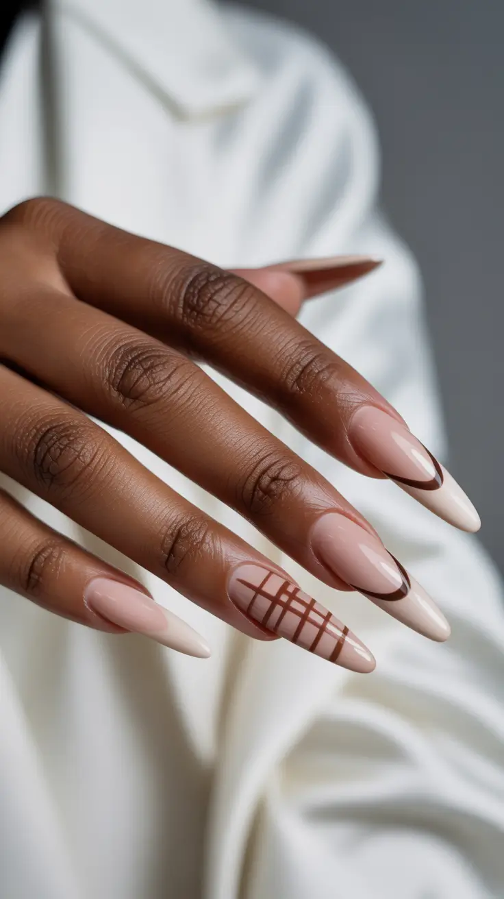 fall winter nails color 2025 Cocoa Lines & Minimalist Sweater Weather
