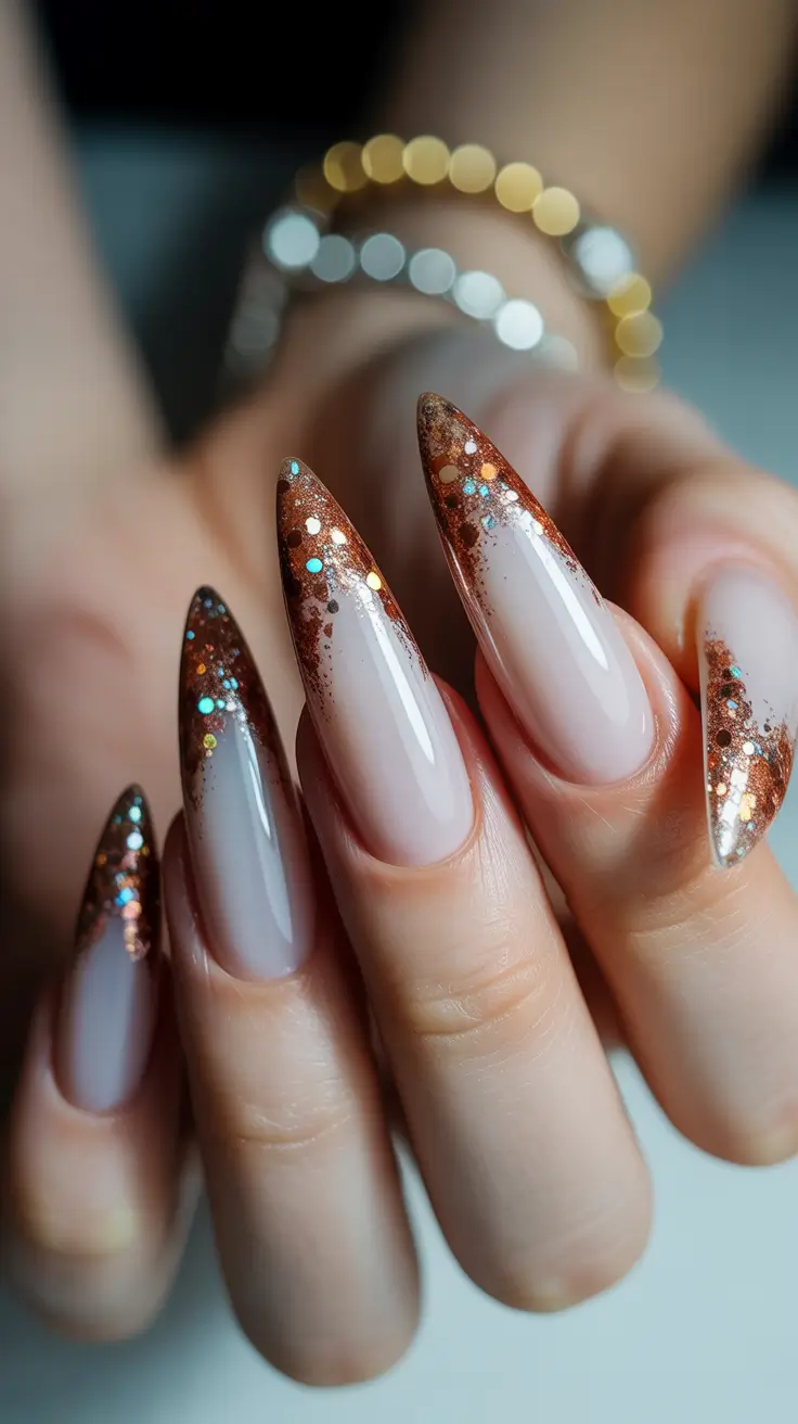 gold fall nails 2025 Bronze Glitter Ombre