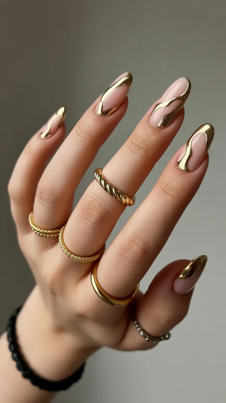 Molten Gold Wave fall nails in gold