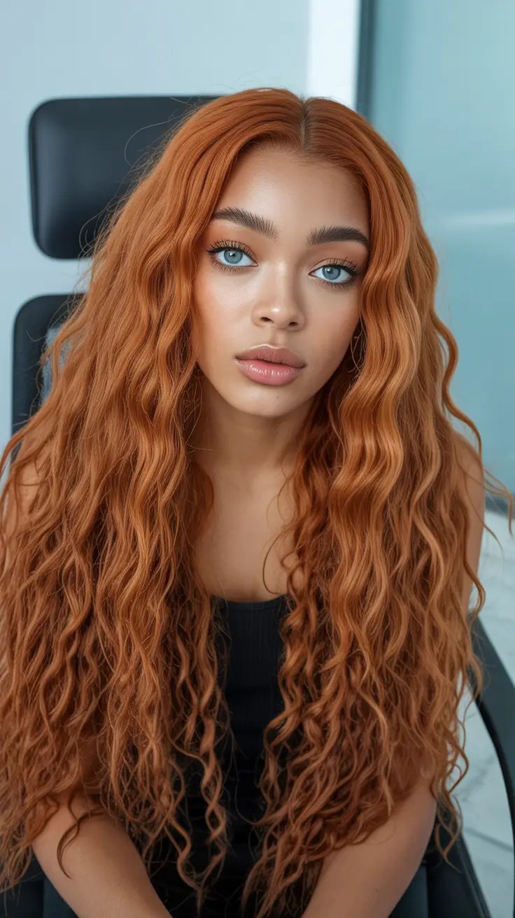 winter hair colors dark skin 2025-2026 Long Copper Waves