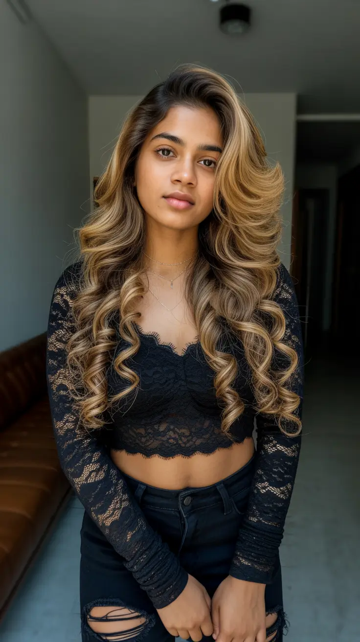 winter hair colors dark skin 2025-2026 Honey Brown Glamour Curls