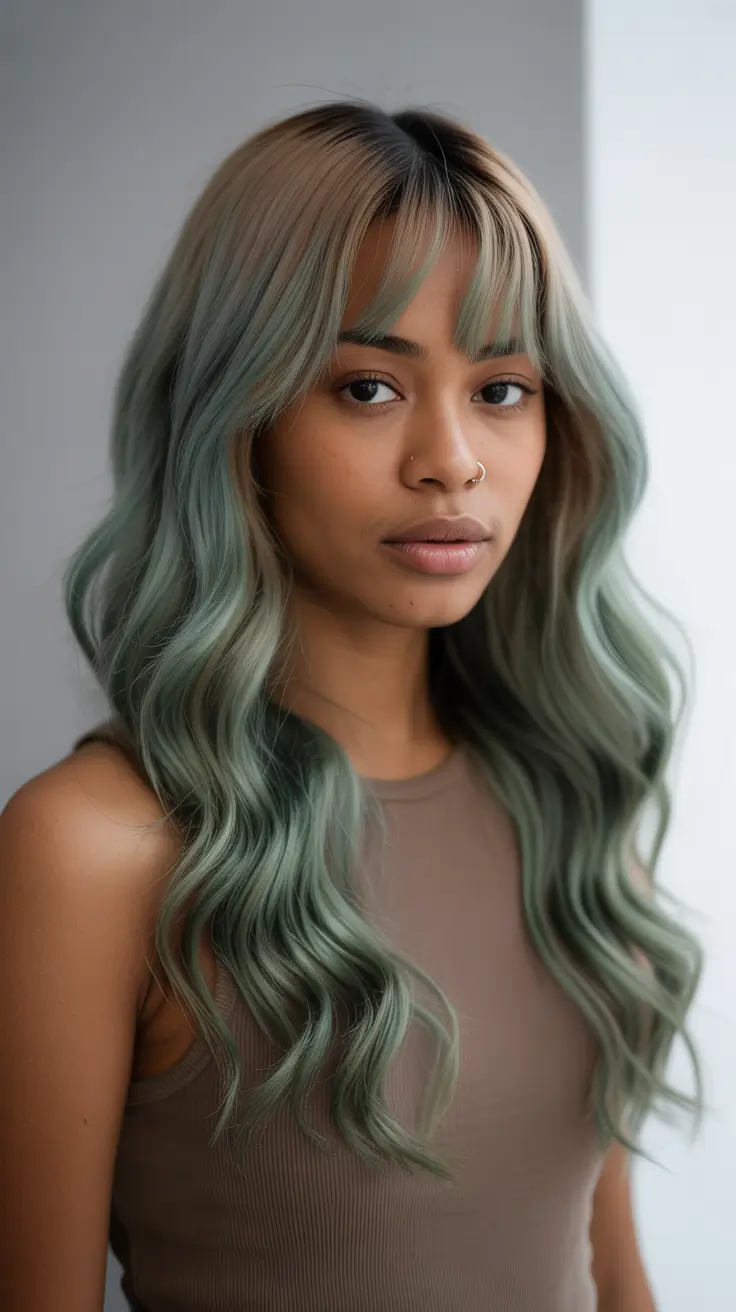 winter hair colors dark skin 2025-2026 Ocean-Toned Waves with Milk Tea Roots
