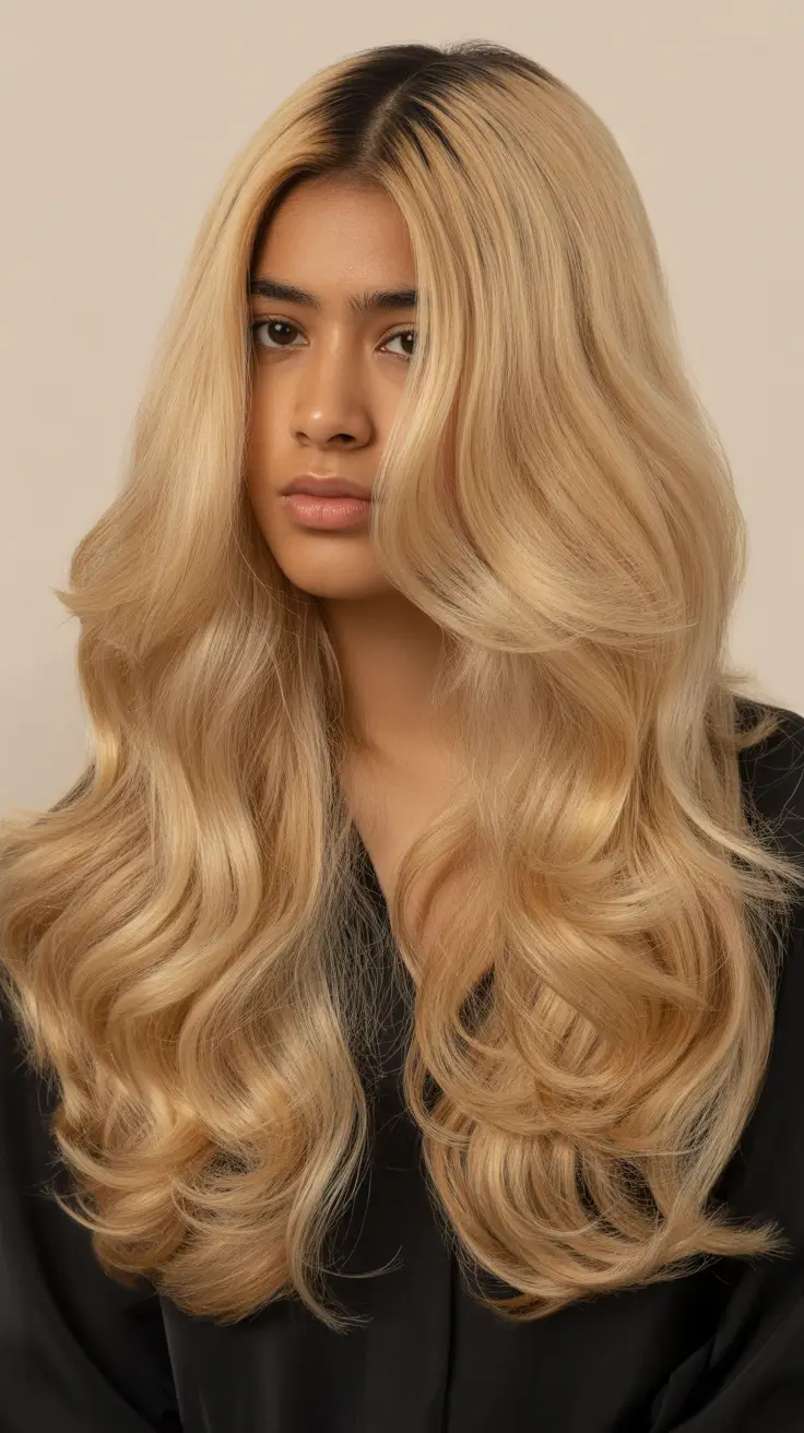 winter hair colors dark skin 2025-2026 Milk Tea Blonde Waves