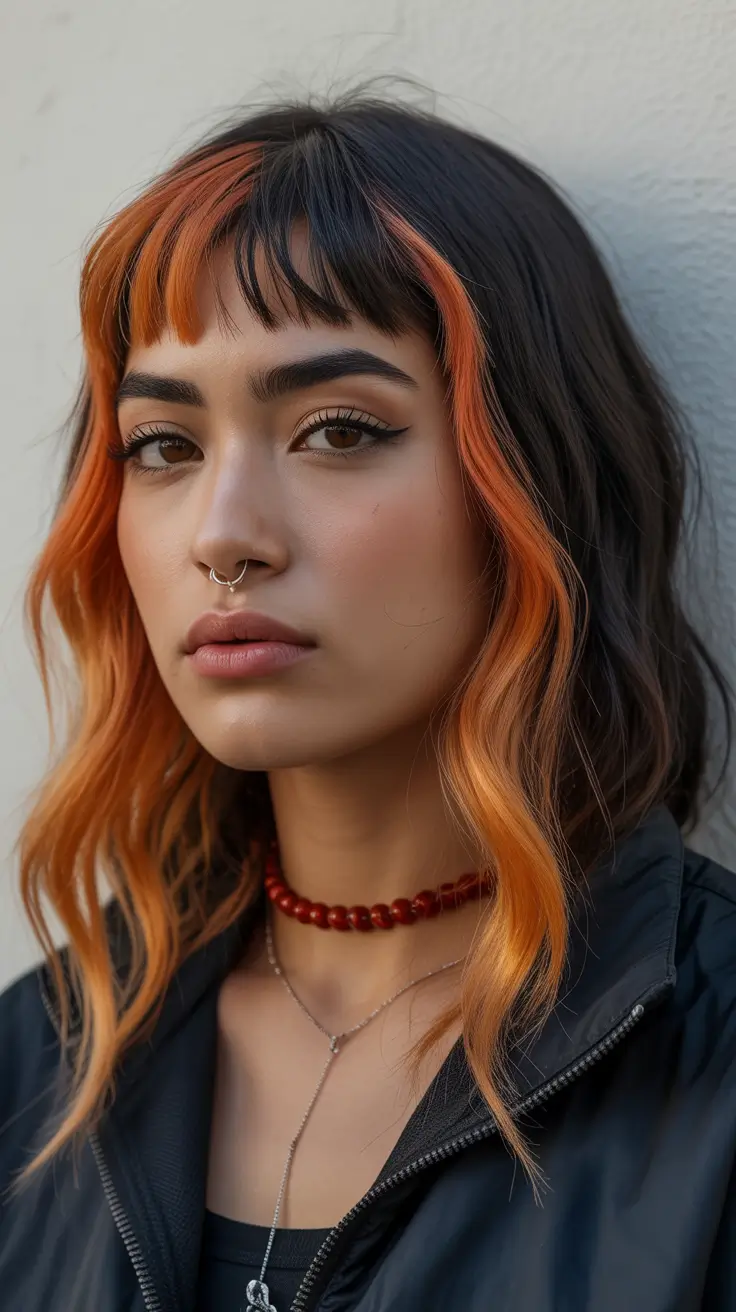 winter hair colors dark skin 2025-2026 Fiery Orange with Chocolate Undertones