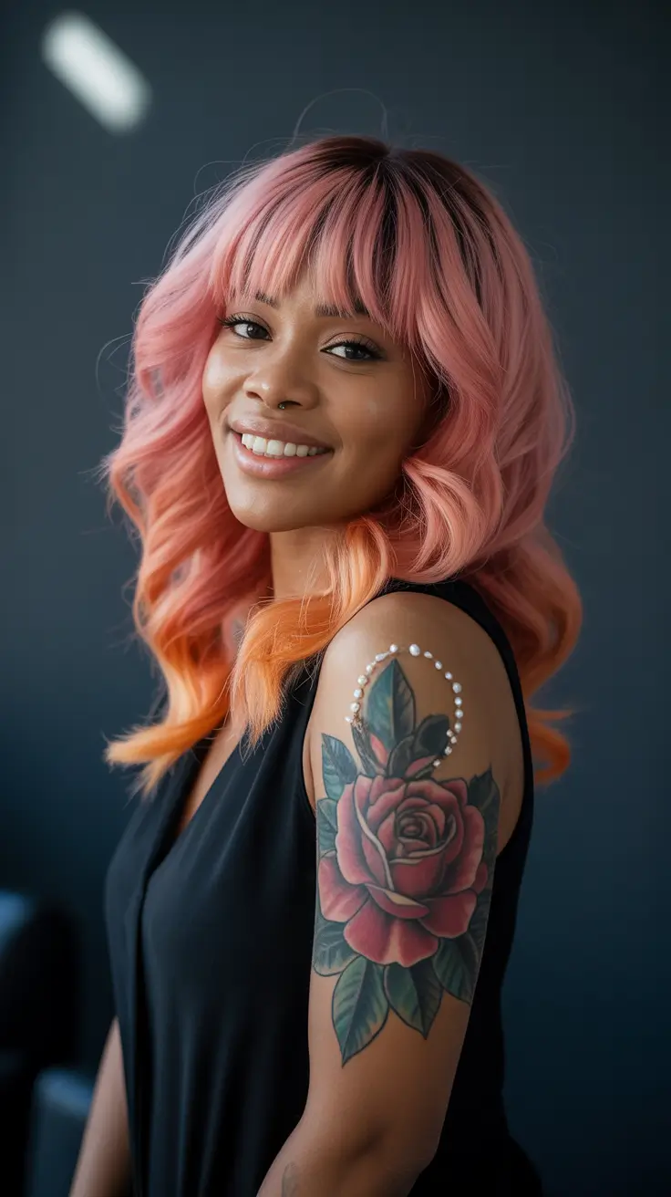 winter hair colors dark skin 2025-2026 Rosé Sunset Waves