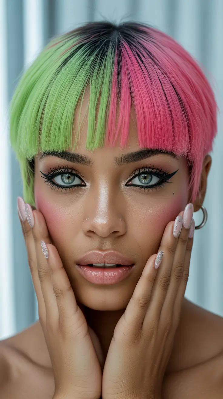 winter hair colors dark skin 2025-2026 Neon Pop Pixie