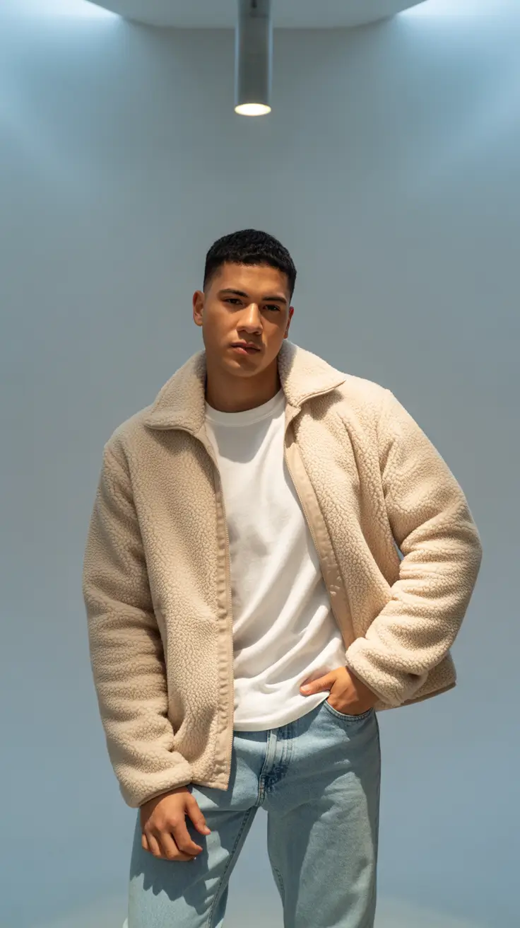 Winter outfits men 2025 2026 teddy textures for casual cold days