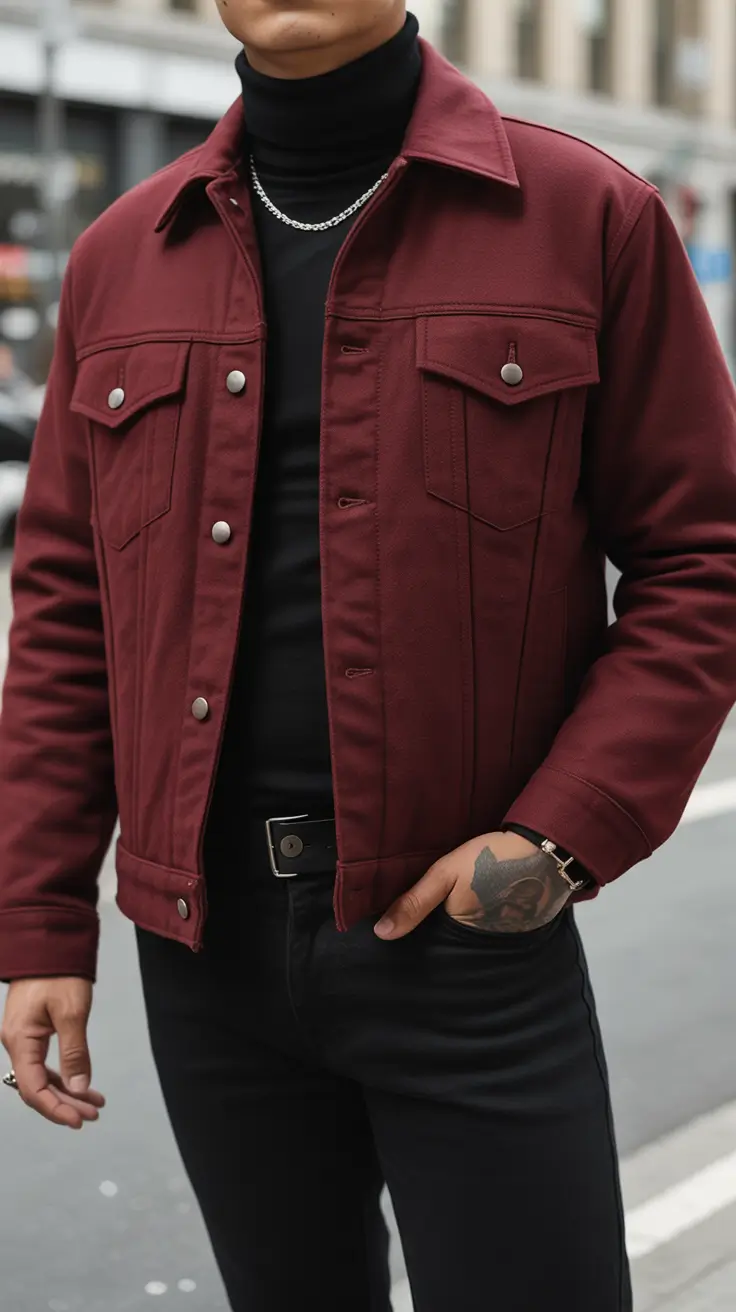 winter outfits men 2025-2026 Bold in Burgundy