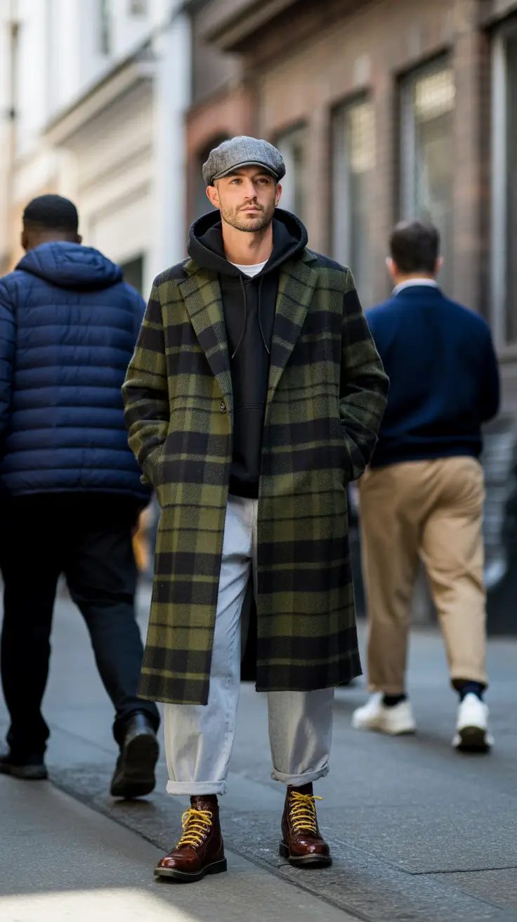 winter outfits men 2025-2026 Heritage Plaid Meets Urban Grit