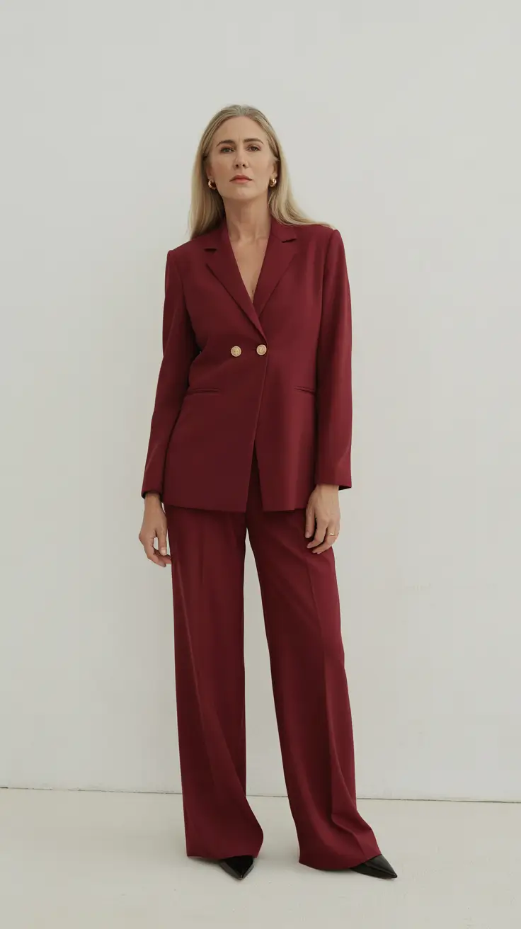 winter outfits over 50 2025-2026 Burgundy Suit Sophistication