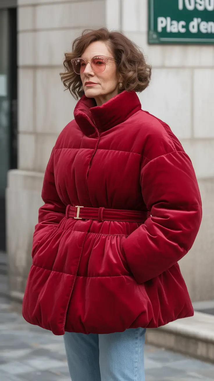 winter outfits over 50 2025-2026 Red Velvet Puff of Confidence