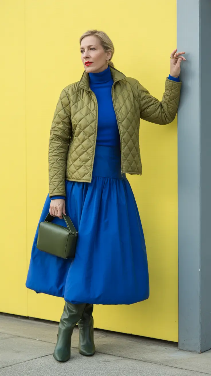winter outfits over 50 2025-2026 Chic Blue and Olive Layers
