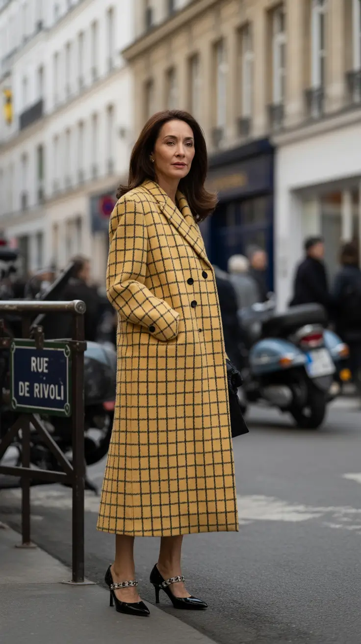 winter outfits over 50 2025-2026 Sunny Plaid for Gray Days