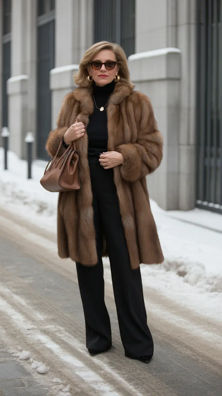 winter outfits over 50 2025-2026 Fur and Black Classics