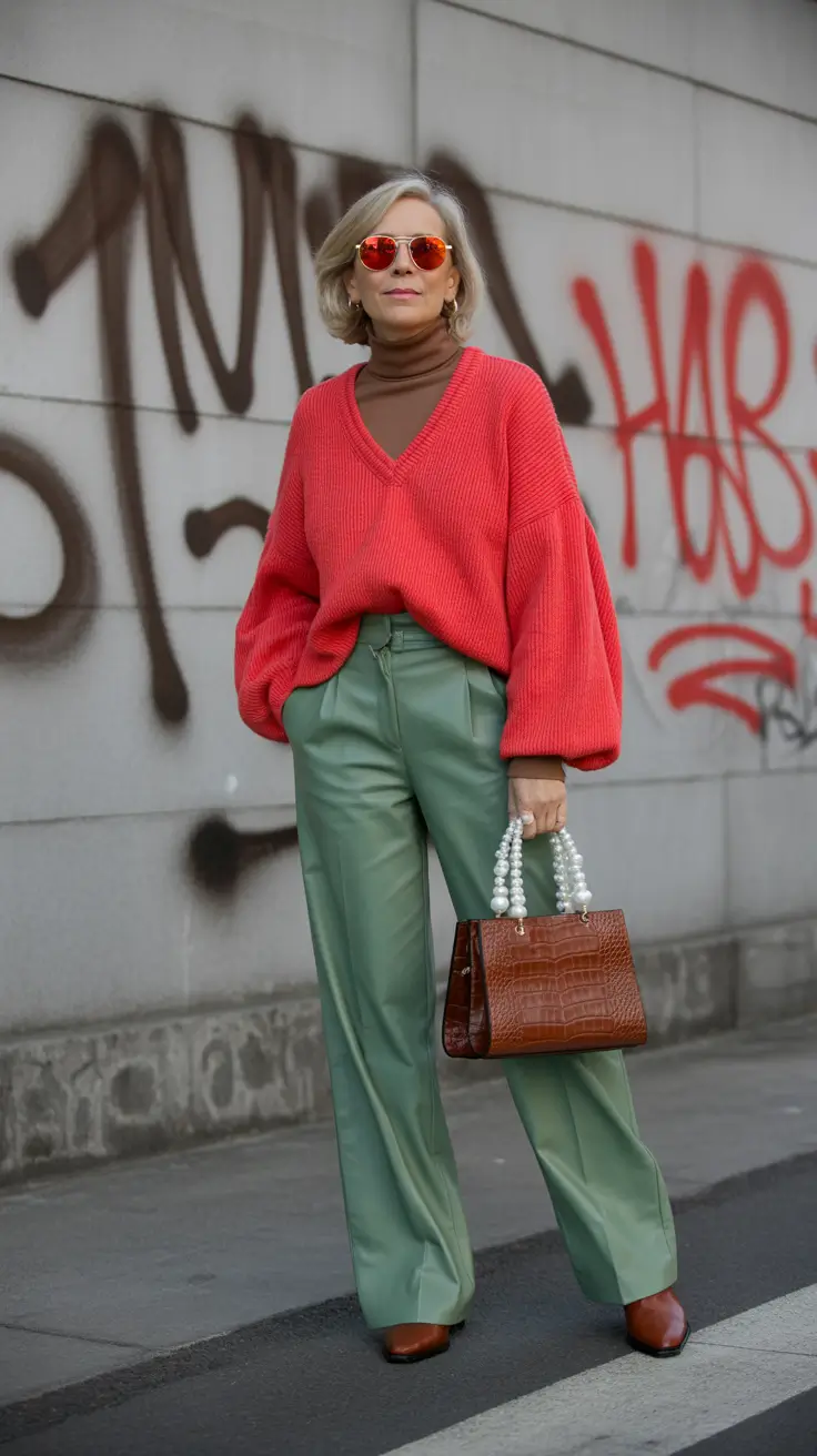 winter outfits over 60 2025-2026 Playful Contrast in Retro Shades