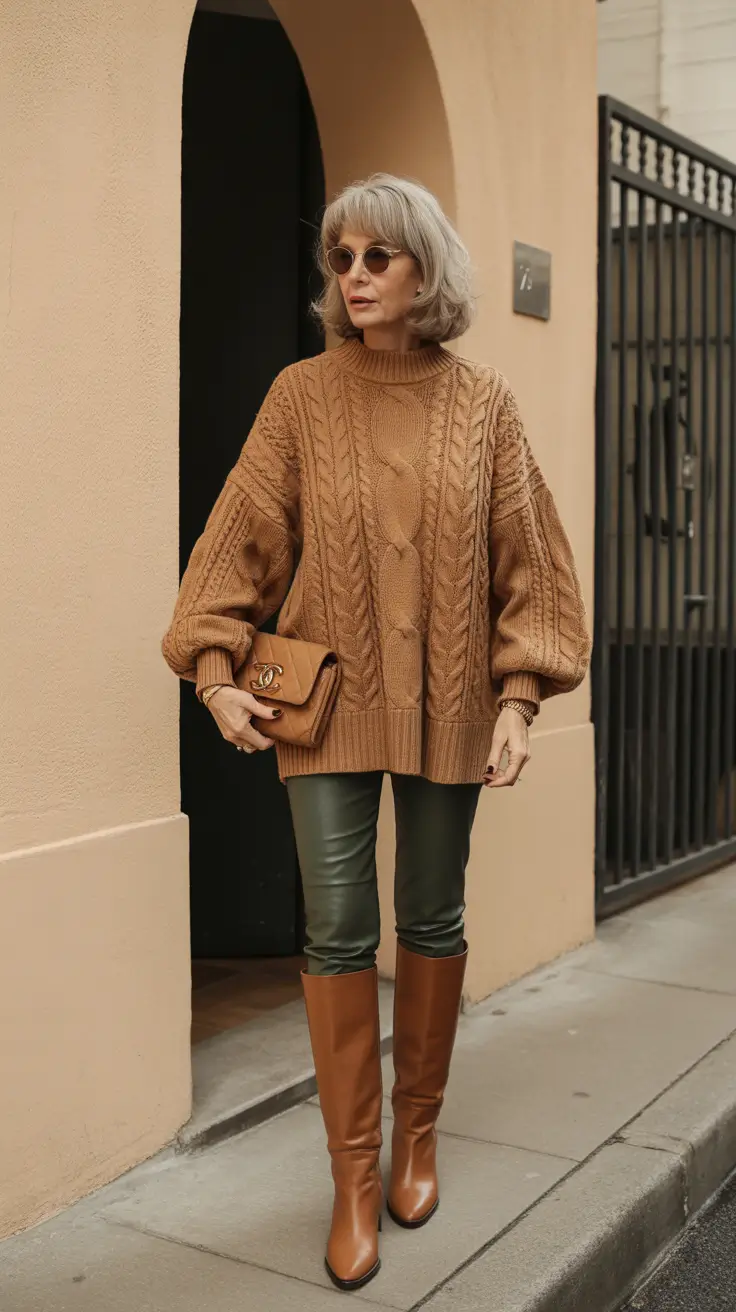 winter outfits over 60 2025-2026 Knit Drama with Sleek Boots