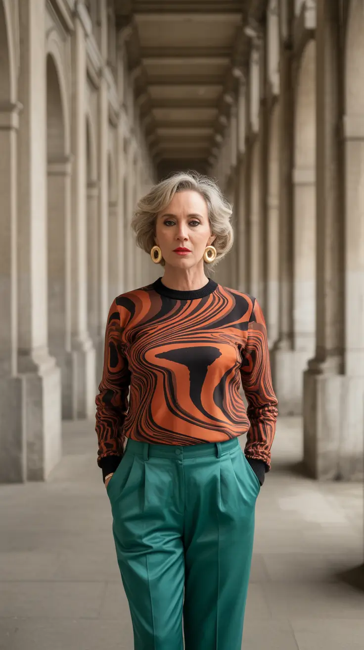 winter outfits over 60 2025-2026 Retro Prints with Jewel-Tone Energy